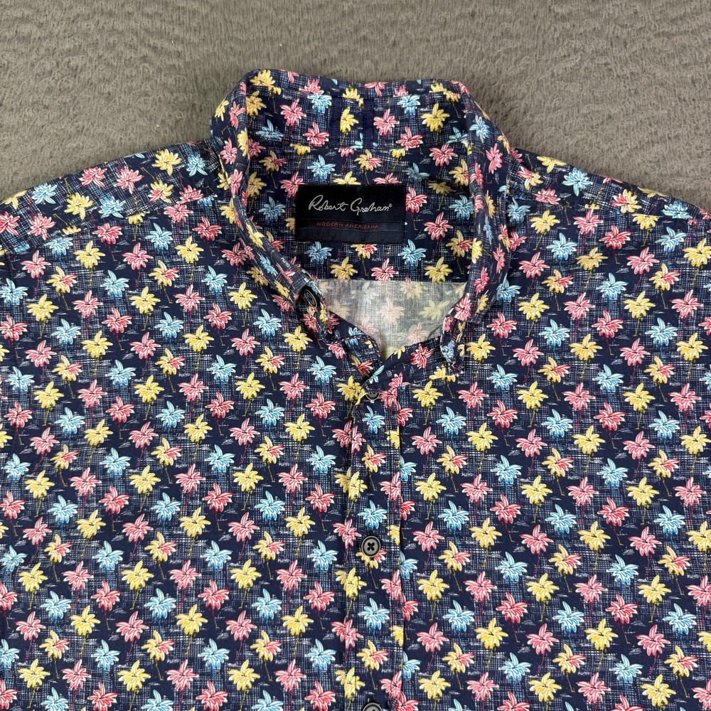 Robert Graham Shirt Mens L Multicolored Palm Tree Short Sleeve Tailored Fit